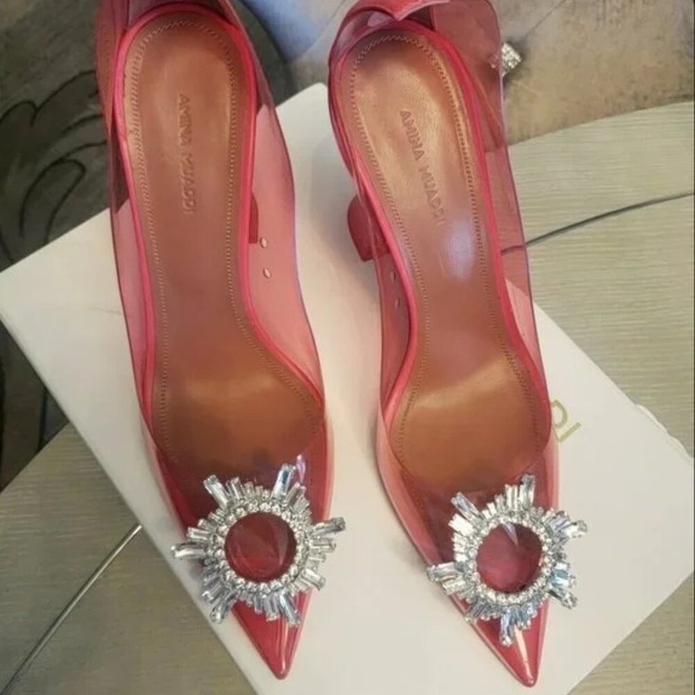 Amina Muaddi Begam glass Pump Pink Glass Clear Heels size 39 - Picture 3 of 16